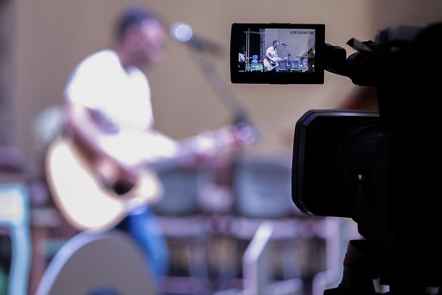 camera, guitar, recording, musician, technology, men, arts culture and entertainment HD wallpaper