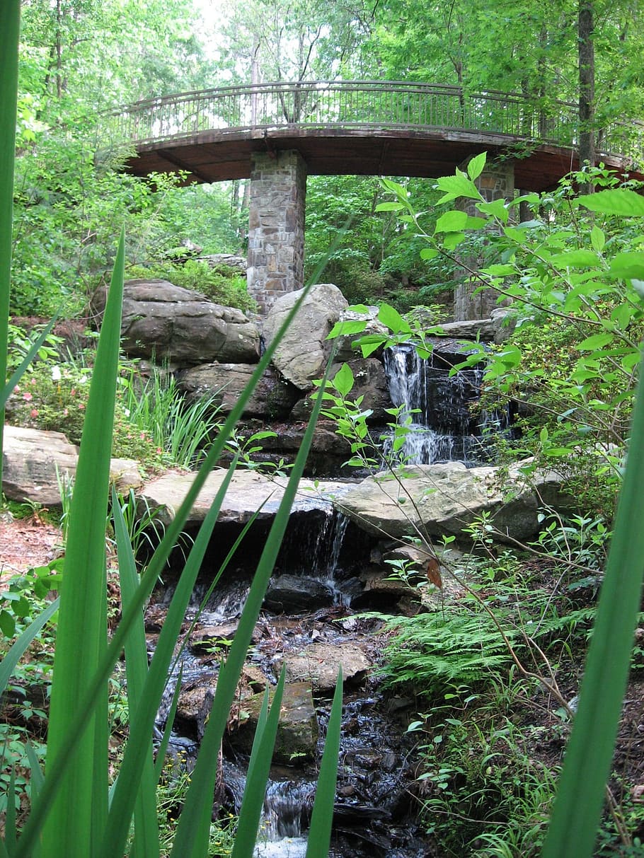 Bridge, Waterfall, Scenic, River, Stream, rock, stone, cascade HD wallpaper
