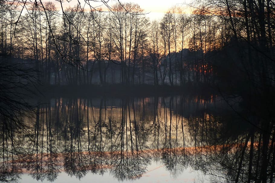 Dusk, Twilight, Lake, Sunset, Water, evening, mirroring, reflection HD wallpaper