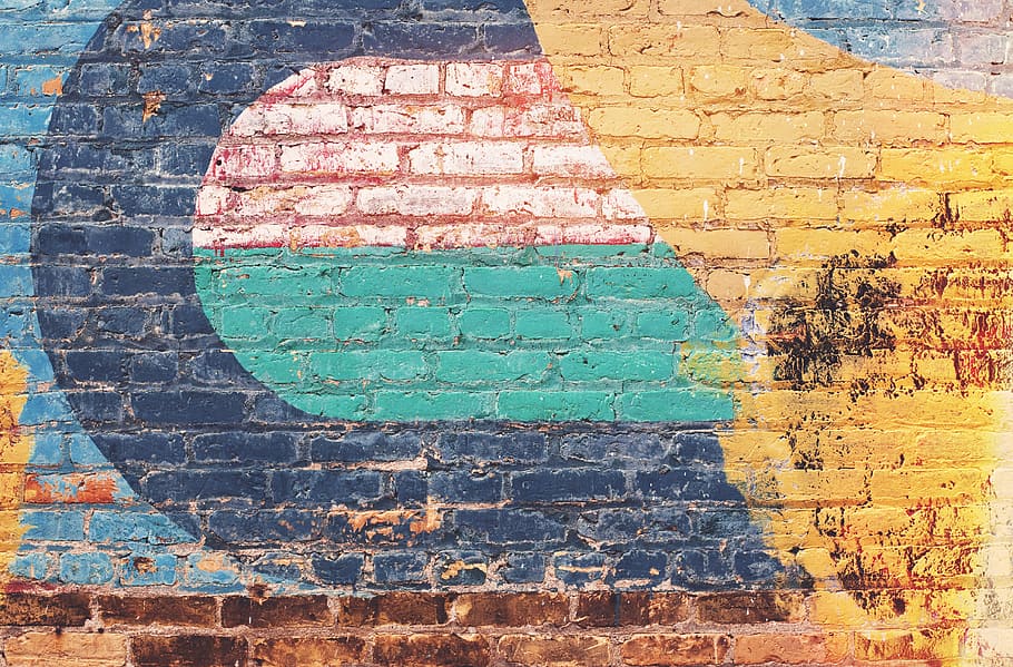 multicolored wall art, blue, teal, and brown wall paint, closeup HD wallpaper