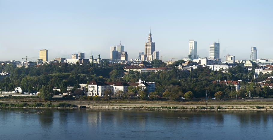 landscape photography of city, warsaw, poland, wisla, palace of culture, HD wallpaper