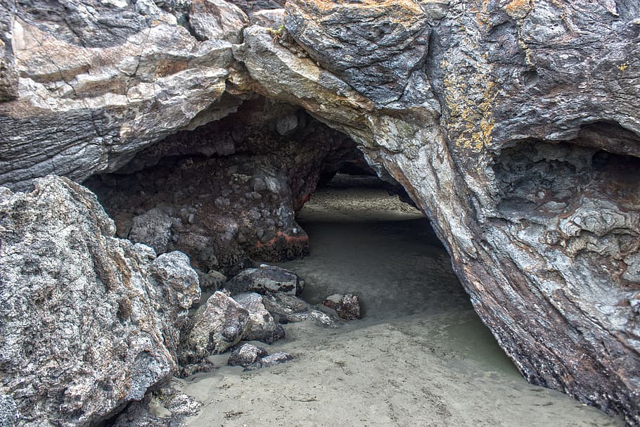 grotto, sand, beach, cave, rest, entrance, holiday, nature, HD wallpaper