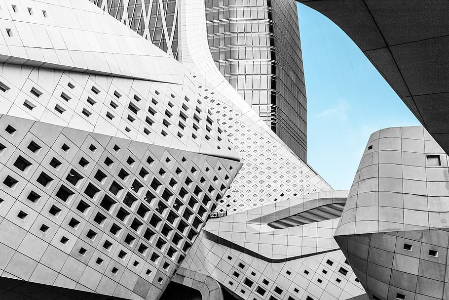 low angle photography of architecture building, white concrete building HD wallpaper