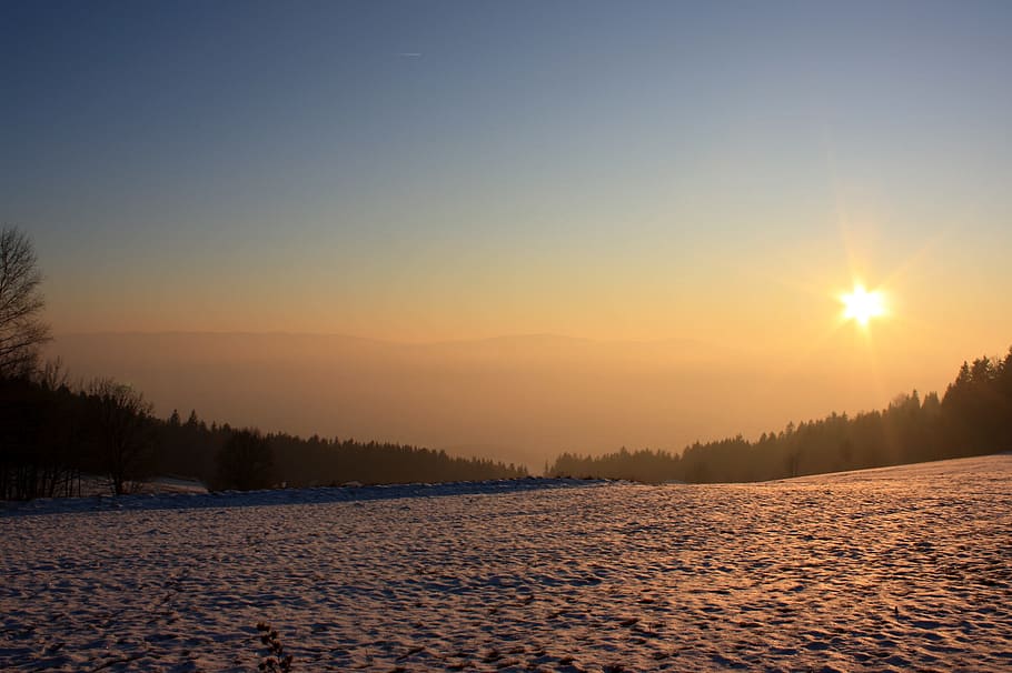 Sunset, Sky, winter, nature, cold temperature, tranquil scene HD wallpaper