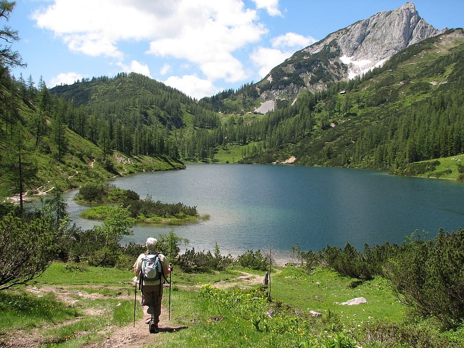 austria, mountains, landscape, more, hiking, man, beauty in nature HD wallpaper