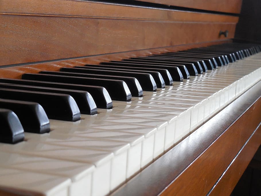 brown spinet, piano, keys, music, instrument, keyboard, white