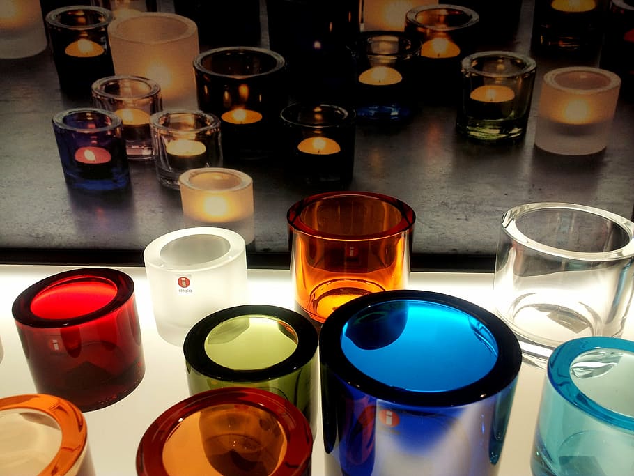 assorted-colored glass candle holders, votive, design, interior HD wallpaper
