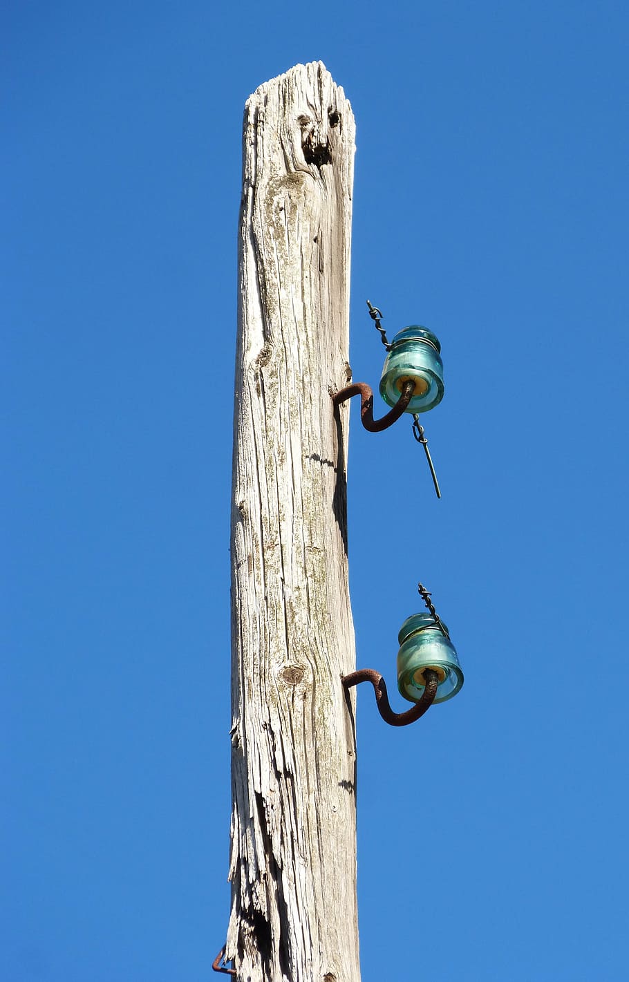 electric pole, abandoned, insulators, light cut, power line HD wallpaper