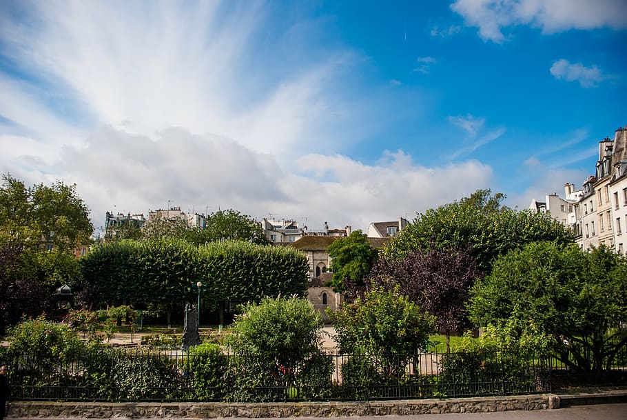 garden, paris, clouds, bucolic, architecture, europe, cityscape HD wallpaper
