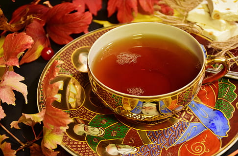 white ceramic delft cup, tee, tea time, teacup, hot, autumn HD wallpaper