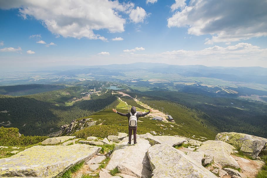 Man with Open Arms Saluting the Nature, achievement, boy, clouds HD wallpaper