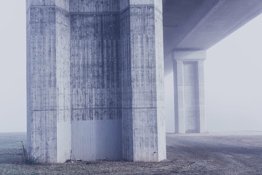 low angle photo of white concrete bridge, pillar, architecture HD wallpaper