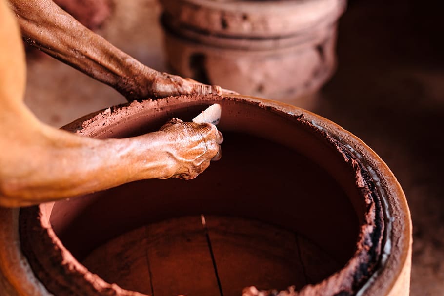 person making clay pot, pottery, craft, workers, art, west HD wallpaper