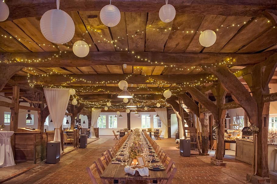 within, wedding, table, light, decoration, old barn, celebration HD wallpaper