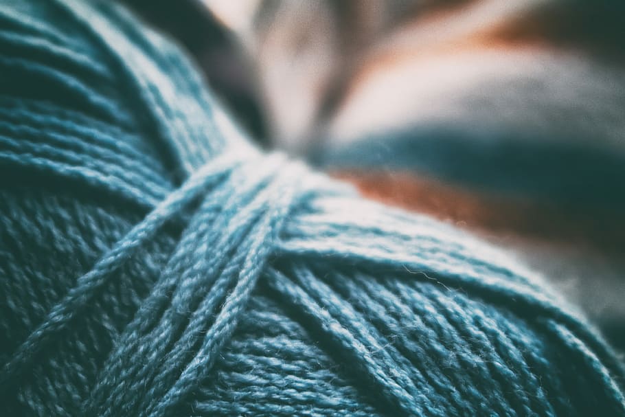 grey yarn, closeup photo of blue yarn, knit, knitting, wool, soft HD wallpaper
