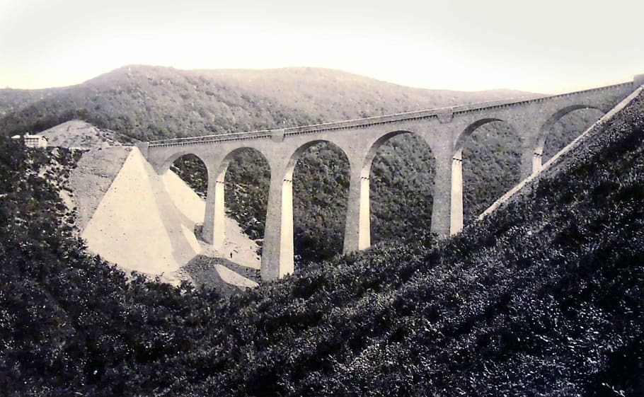 postcard, viaduct, old, retro, bridge, hubertus canyon, hunsrück, HD wallpaper