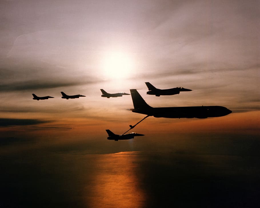 aircraft, silhouettes, backlight, planes, jets, military, aviation HD wallpaper