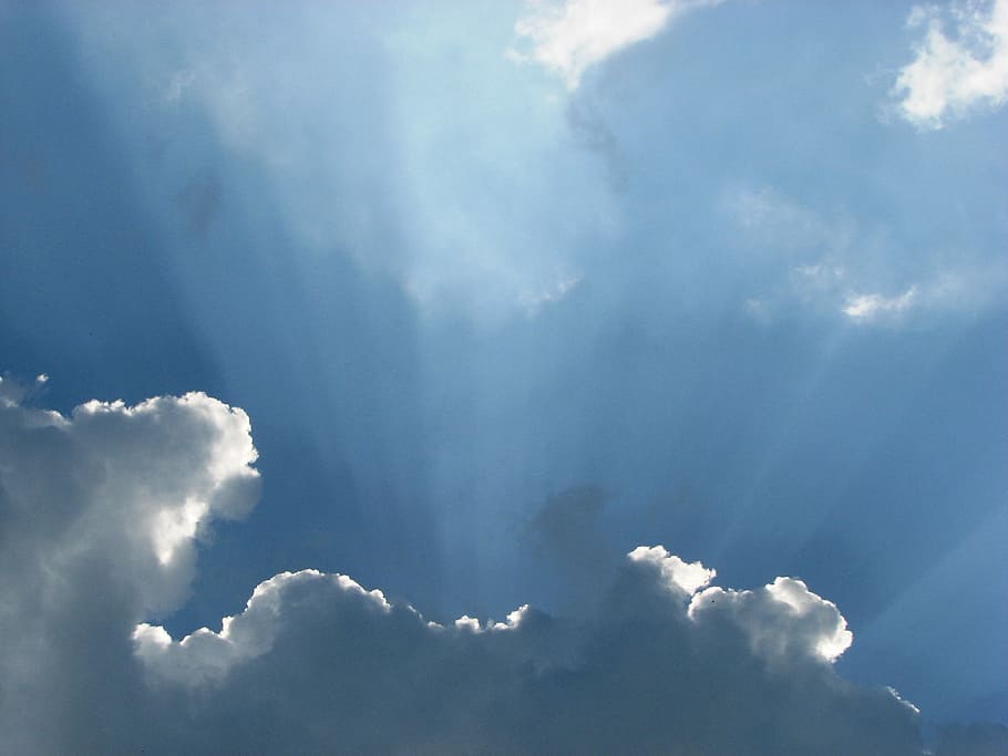 Sky, Cloud, Clouds, Form, Sunbeam, blue, clouds form, white HD wallpaper