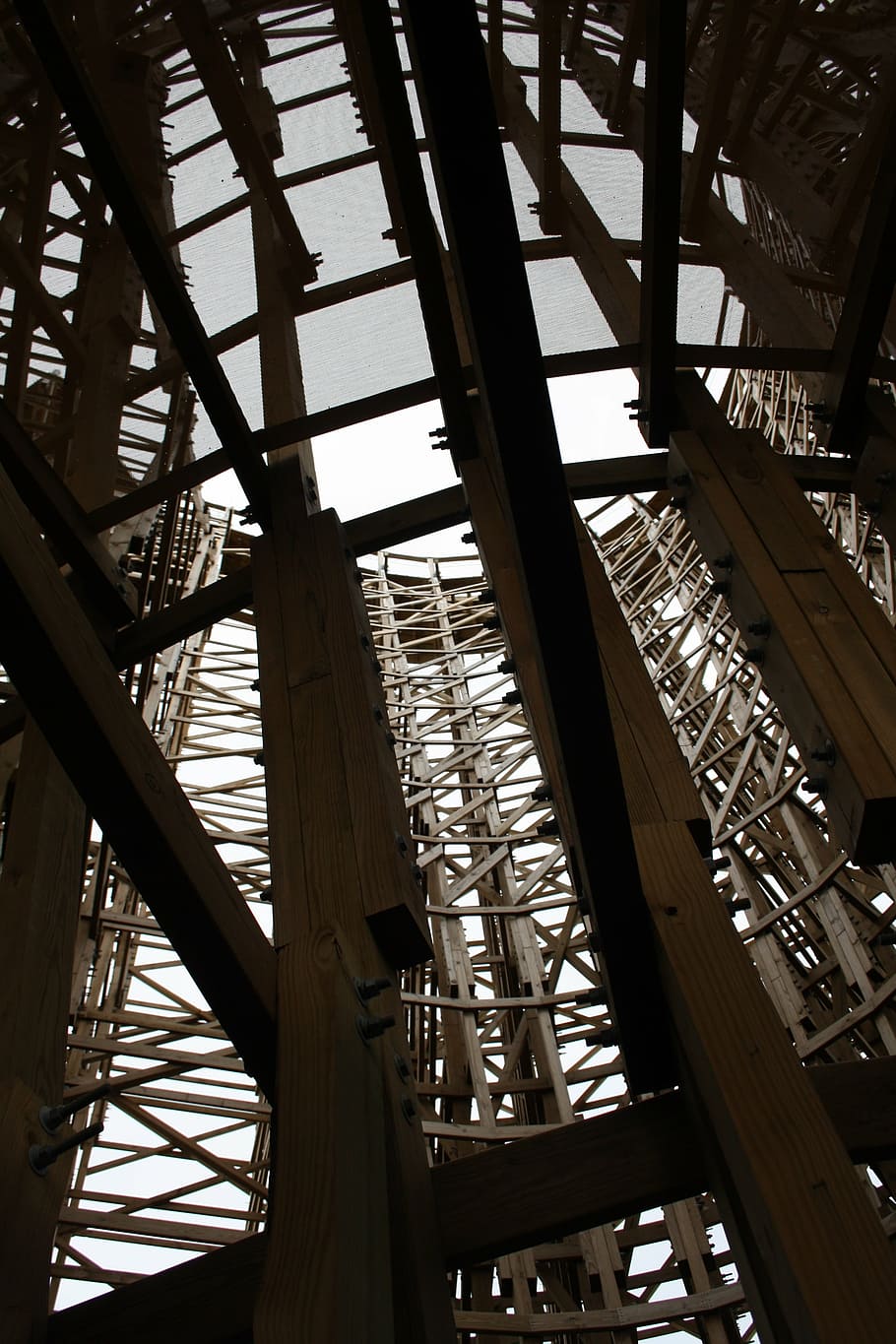 wooden rollercoaster, roller coaster, truss, construction, architecture HD wallpaper