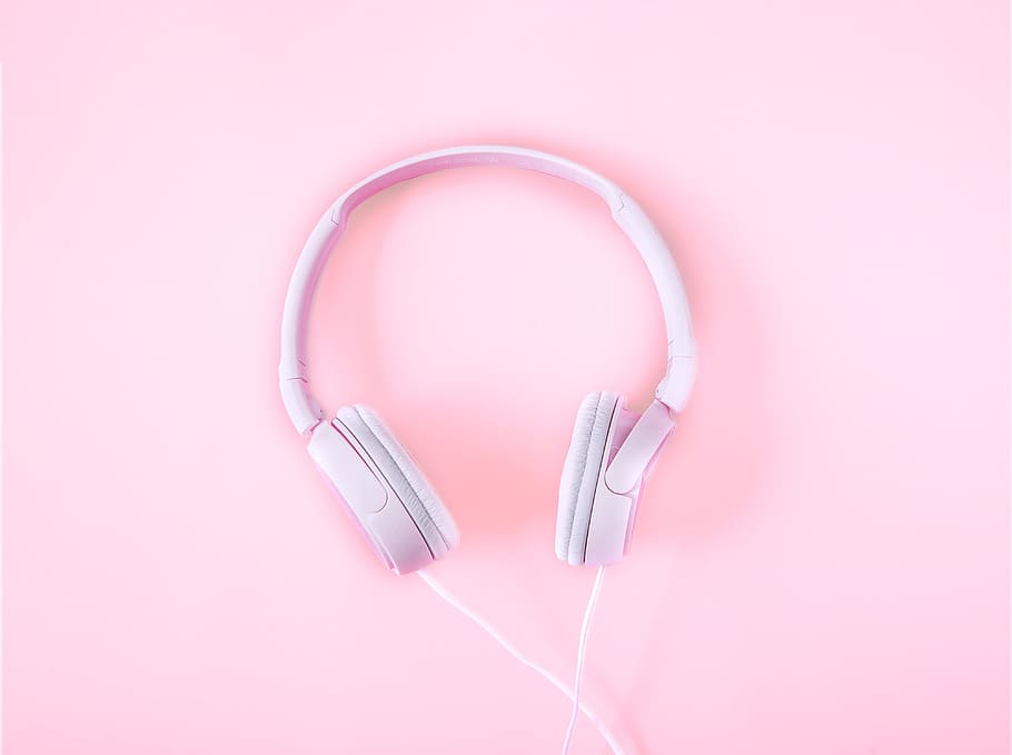 pink wired headphones, music, song, foam, earphones, ipod, cellphone