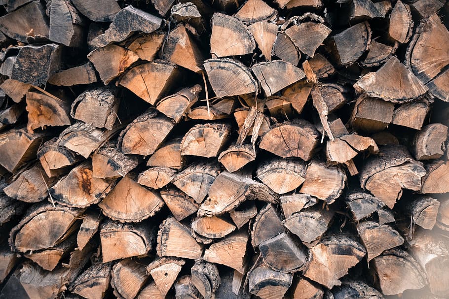 pile of firewoods, cut down, background, bark, combustible, fuel, HD wallpaper