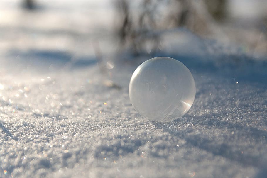 low-angle photography of clear round ornament, winter, bubble HD wallpaper