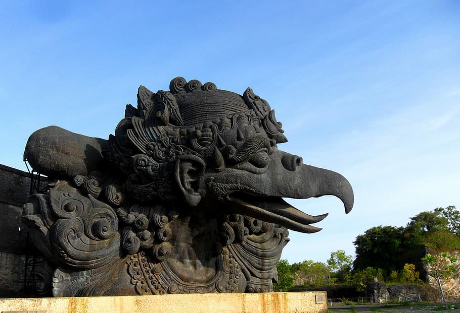black concrete statue, Patung, Garuda, Bali, Indonesia, Asian
