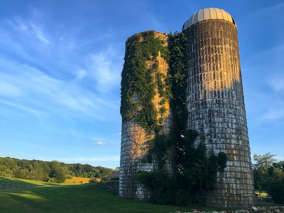 silo, farm, sunset, sunlight, rural, agriculture, building HD wallpaper