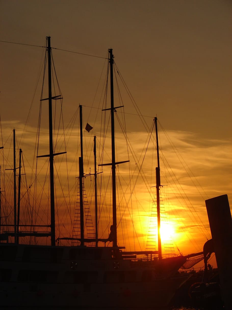 ship, boot, masts, sailing vessel, mood, sunset, abenstimmung HD wallpaper