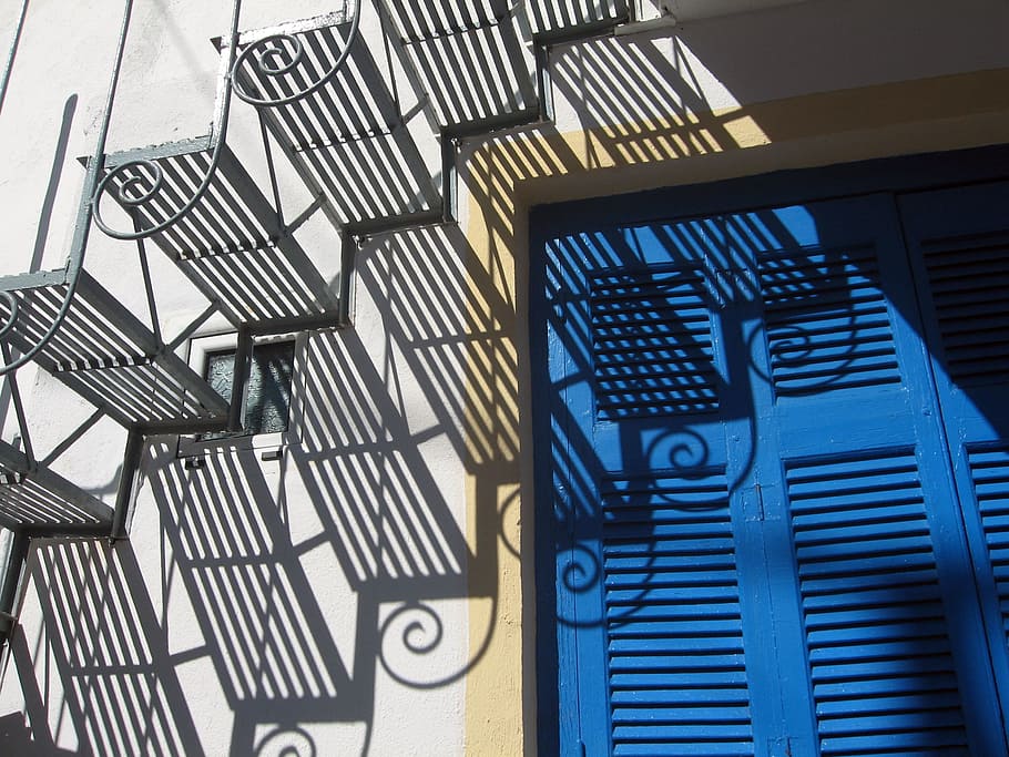 Stairs, Shutters, Greece, Shadow, Design, european, greek, architecture HD wallpaper