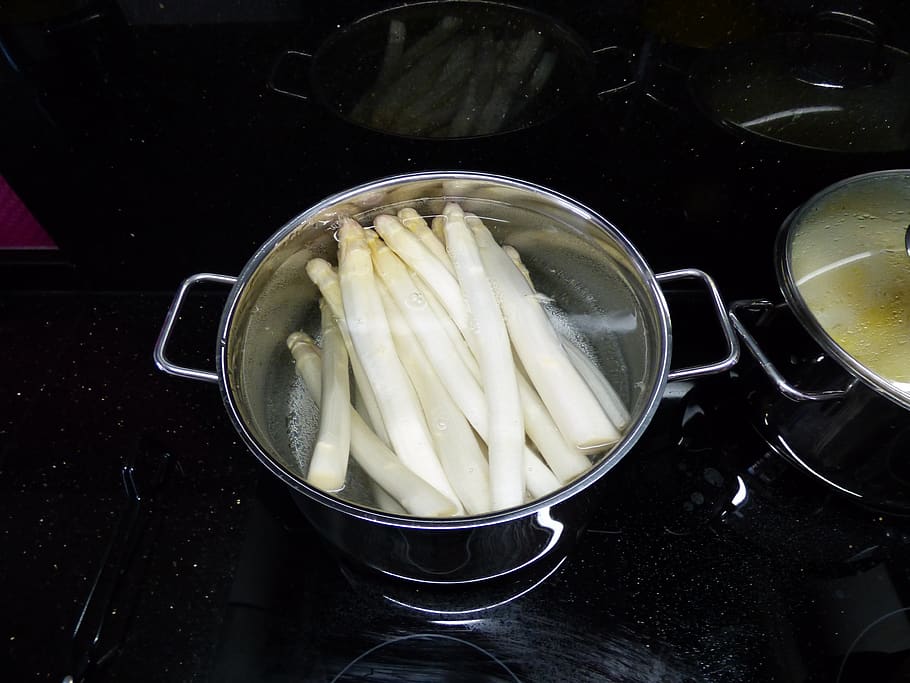 asparagus, pot, cook, kitchen, food, food and drink, freshness HD wallpaper