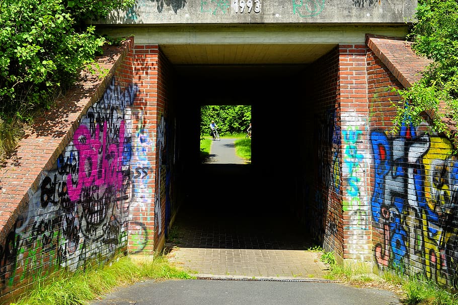 tunnel, underpass, cyclists, pedestrian, transit, federal street HD wallpaper