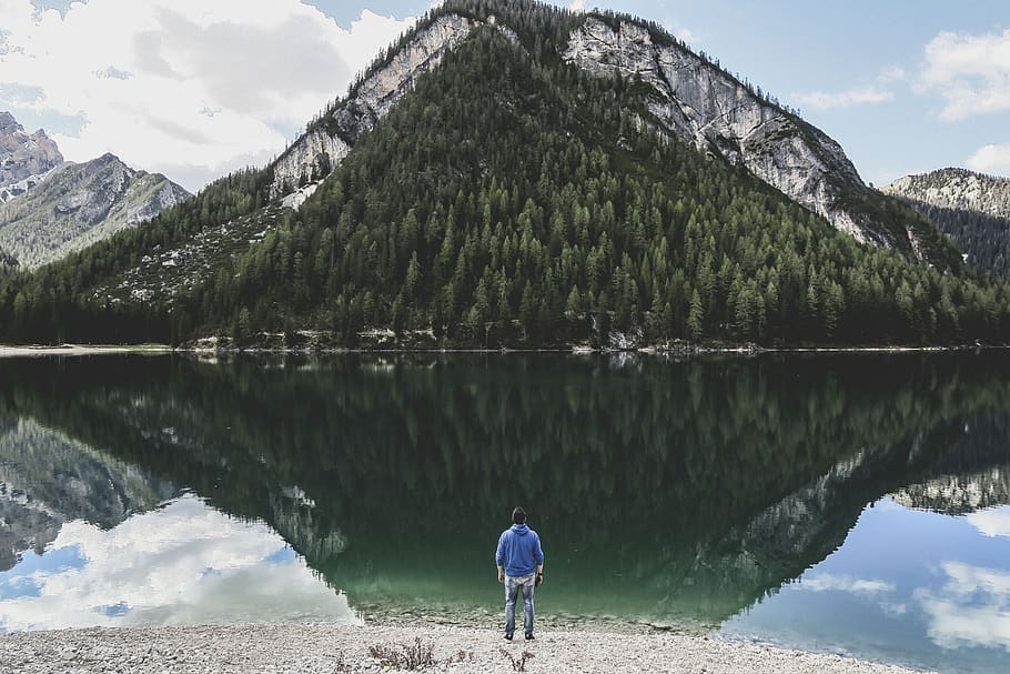 nature, landscape, mountain, woods, forest, reflection, clouds HD wallpaper