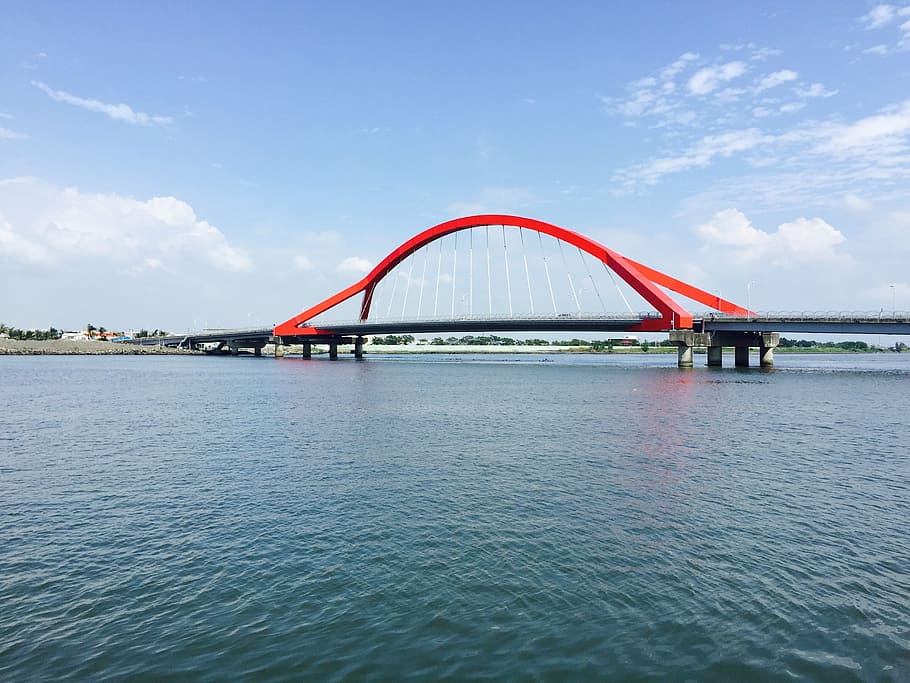 taiwan, jetty, bridge, water, sky, architecture, transportation HD wallpaper