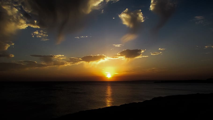 Sunset, Dusk, Sea, Landscape, Nature, sky, colorful, clouds HD wallpaper