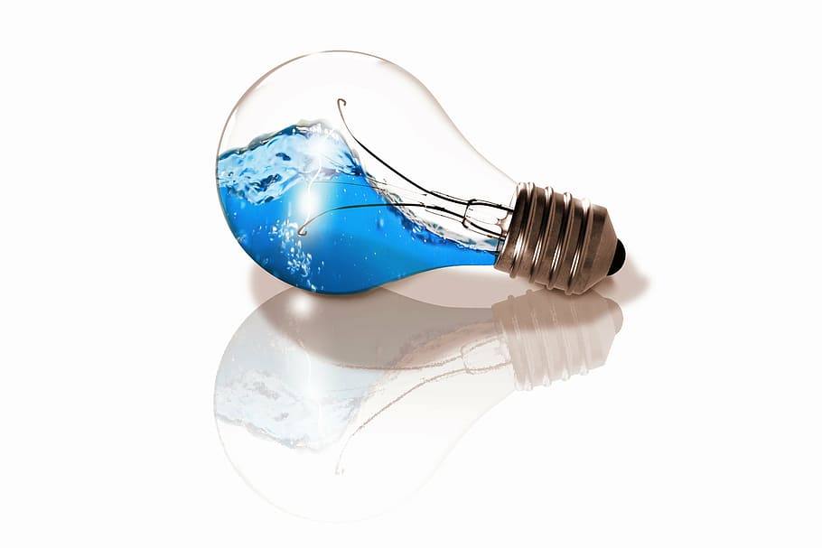 light bulb illustration, water, wave, composing, version, blue HD wallpaper
