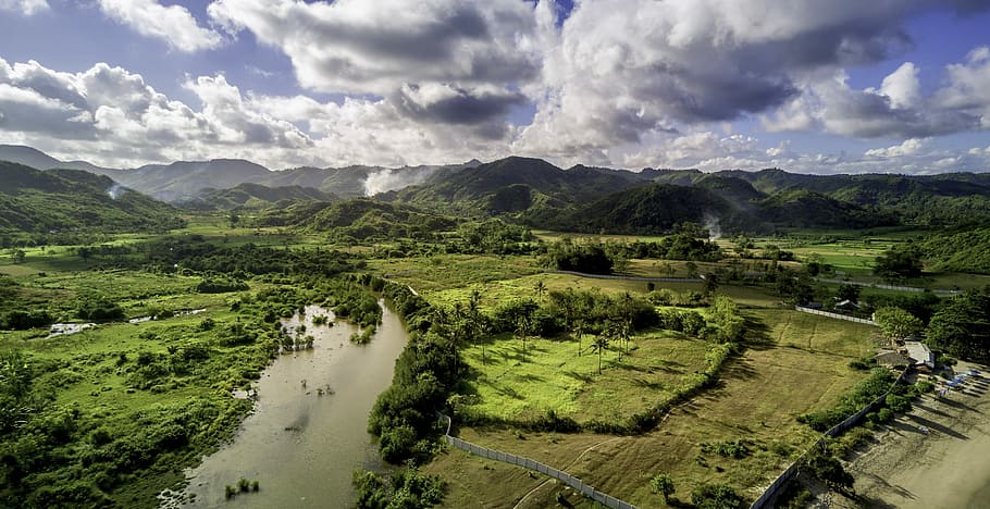 aerial photography of landmass, aerial photograph of green field HD wallpaper