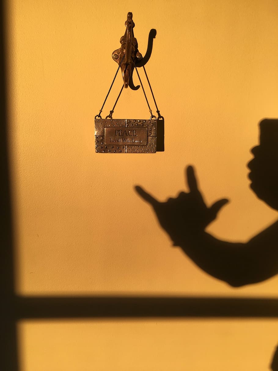 peace, love, shadow, silhouette, wall - building feature, hanging HD wallpaper