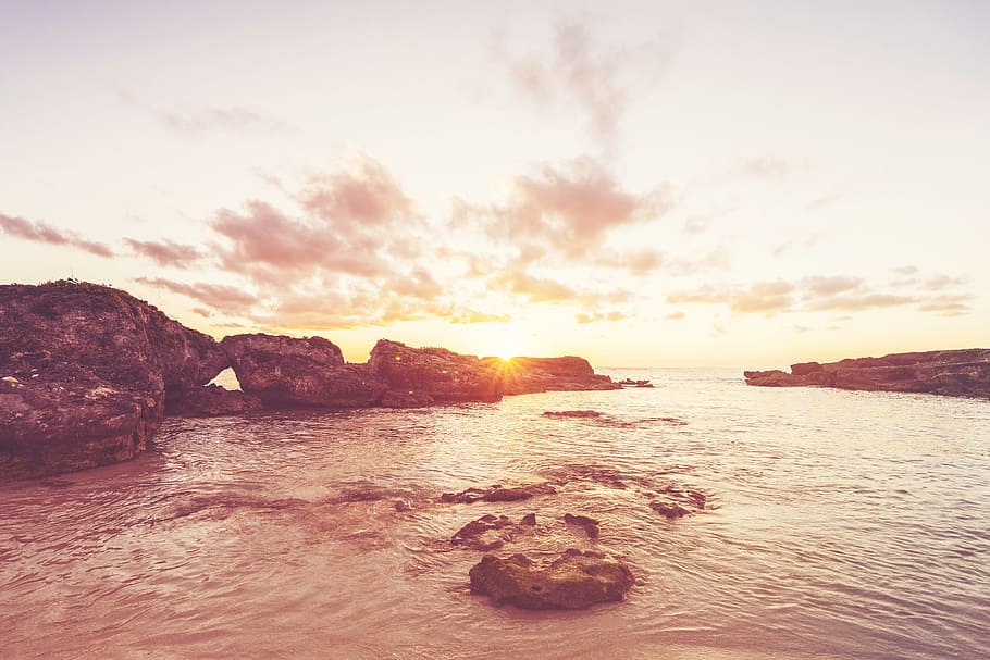 sunset, sky, clouds, lake, ocean, sea, beach, water, tranquility HD wallpaper