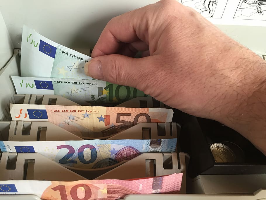 Euro, Money, Bank Note, Checkout, withdrawal, cash drawer, supermarket checkout, HD wallpaper