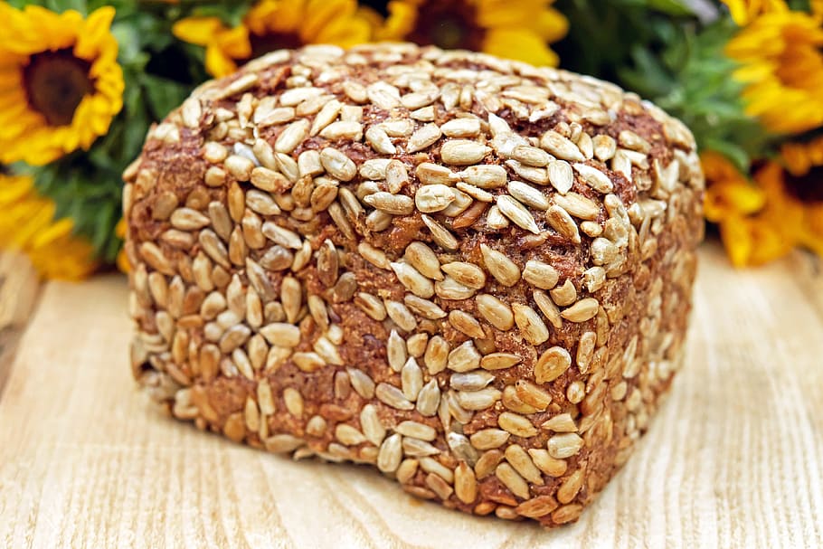 pastry bread with nuts, whole wheat bread, organic bread, grains HD wallpaper