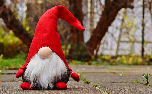 red gnome plush toy, imp, christmas, funny, cute, sweet, deco HD wallpaper