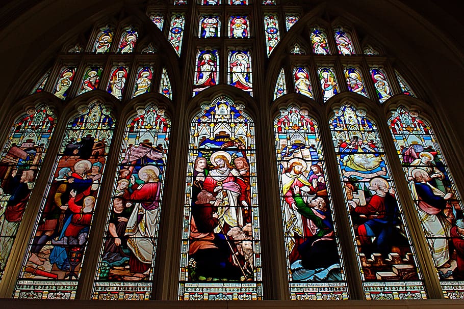 nottingham saint peters church, stained glass, window, religion, HD wallpaper