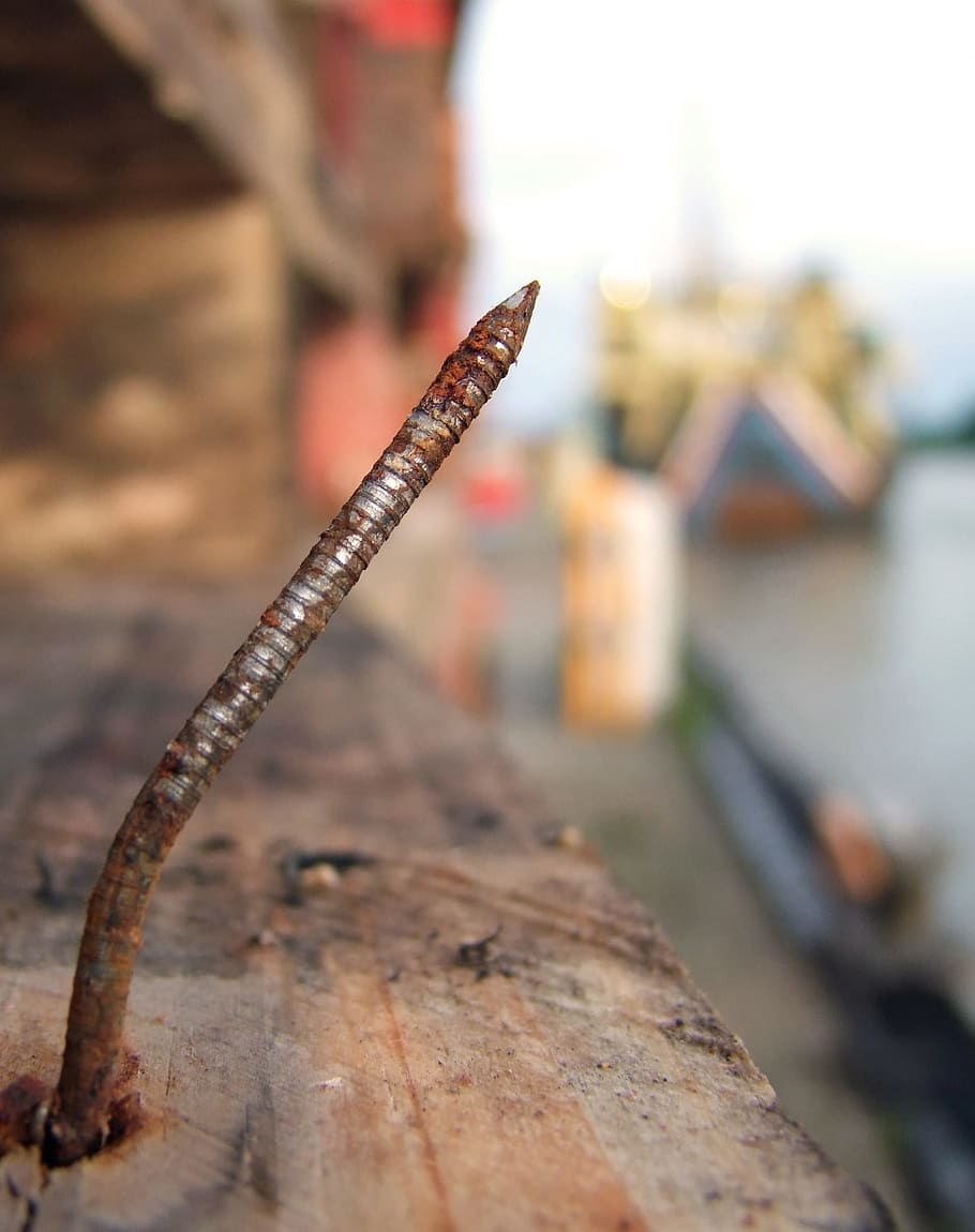 Nail, Stainless, Old, Metal, Wood, Port, industry, ship, water