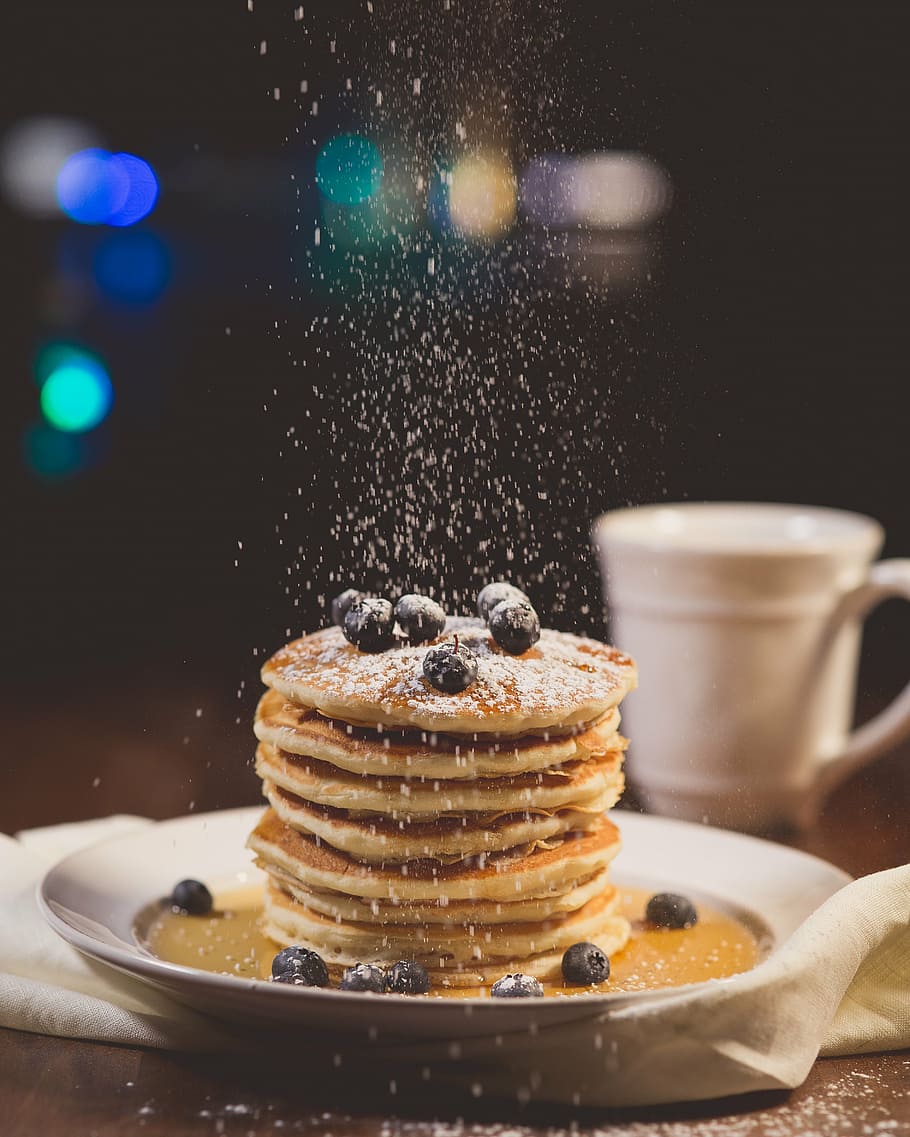 blueberries, blur, bokeh, breakfast, close-up, coffee, delicious HD wallpaper