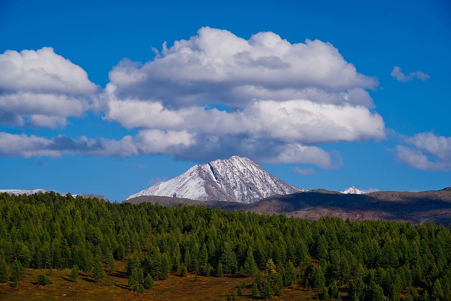 landscape photo of mountain, sky, clouds, nature, snow, mountain peak HD wallpaper