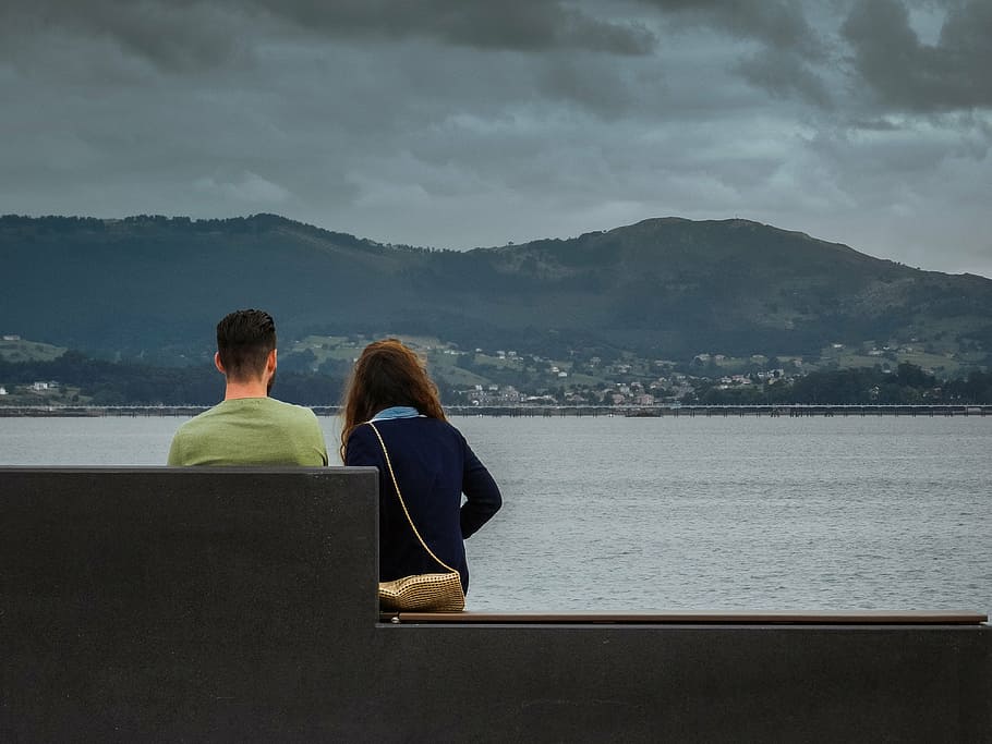 clouds, mountain, confidences, sunset, sea, sitting, to watch HD wallpaper