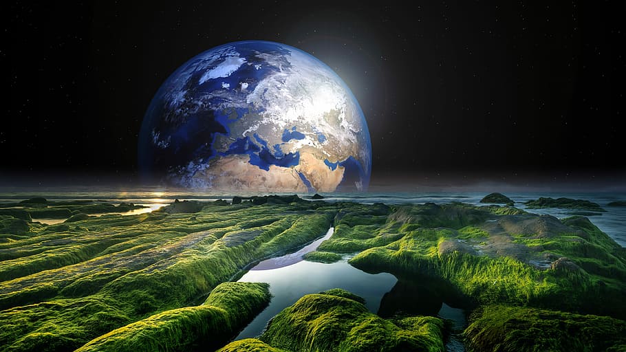 planet Earth illustration, solaris, world, watts, sea, space