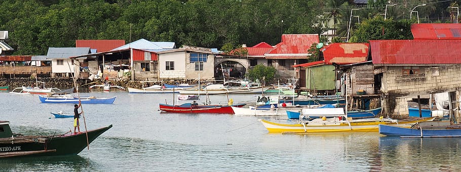 boats, stilt houses, river bank, fishing village, riverside, HD wallpaper