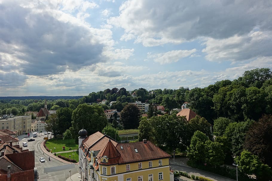 mühldorf, sky, clouds, trees, plant, architecture, cloud - sky HD wallpaper